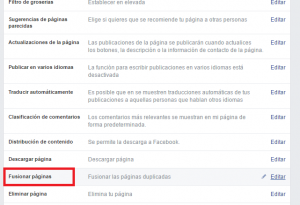 Fusionar páginas desde mi Facebook