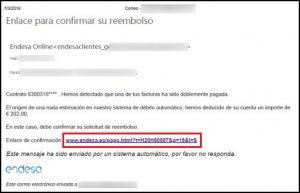Falsos correos de Endesa Fuente: INCIBE