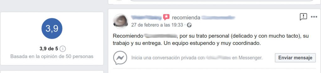 Recomendación en Facebook