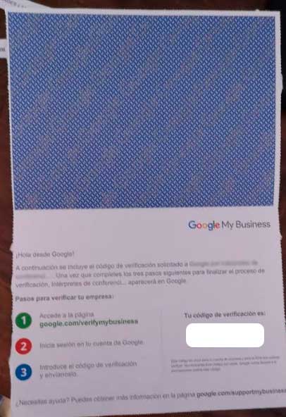 Verificación por correo postal de Google My Business