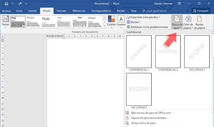 Colocar marca de agua en Word 2013 y posteriores