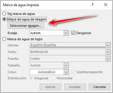 Insertar marca de agua de tipo de imagen en un Word