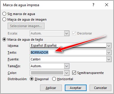 Insertar marca de agua de tipo texto en un Word