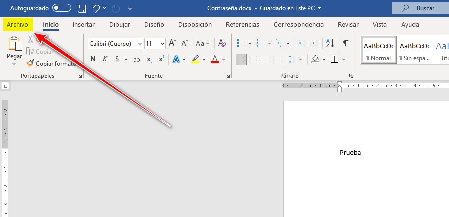 Paso 1 para poner contraseña a un documento