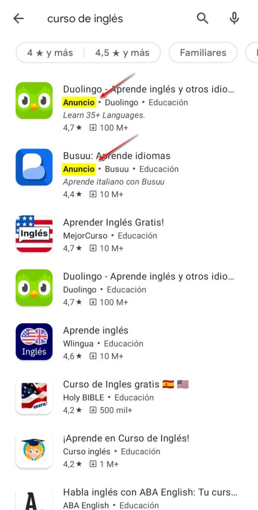 Anuncios en tiendas de aplicaciones