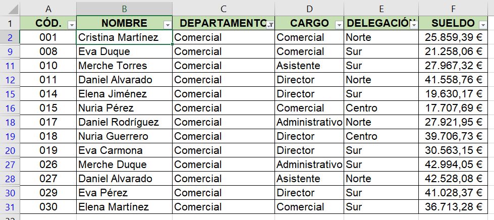 Paso 2 - Datos filtrados en Excel