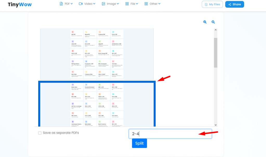 Dividir PDF con TinyWow