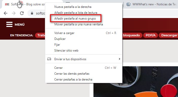 Organizar las pestañas en grupos