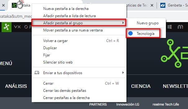 Añadir pestaña al grupo - Chrome