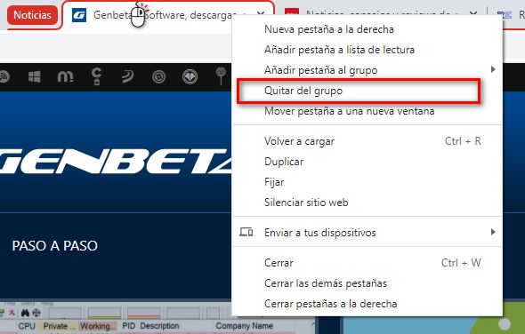 Eliminar una pestaña del grupo en Chrome