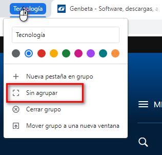 Desagrupar las pestañas en Chrome