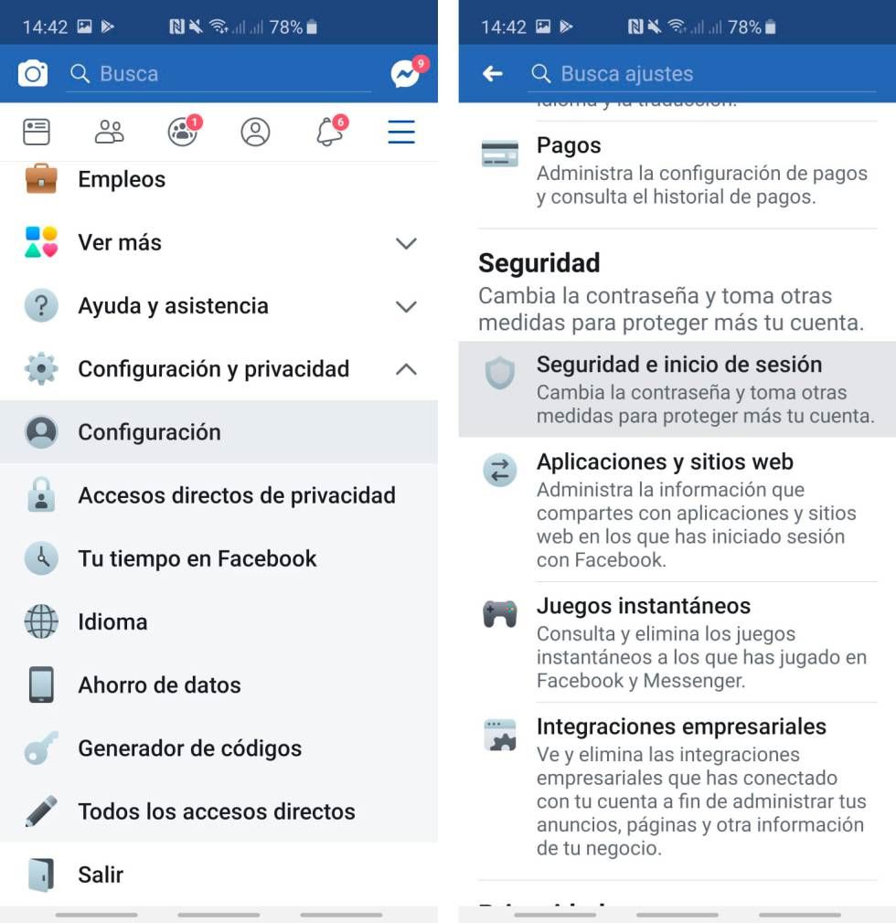 Activar verificación en dos pasos en Facebook