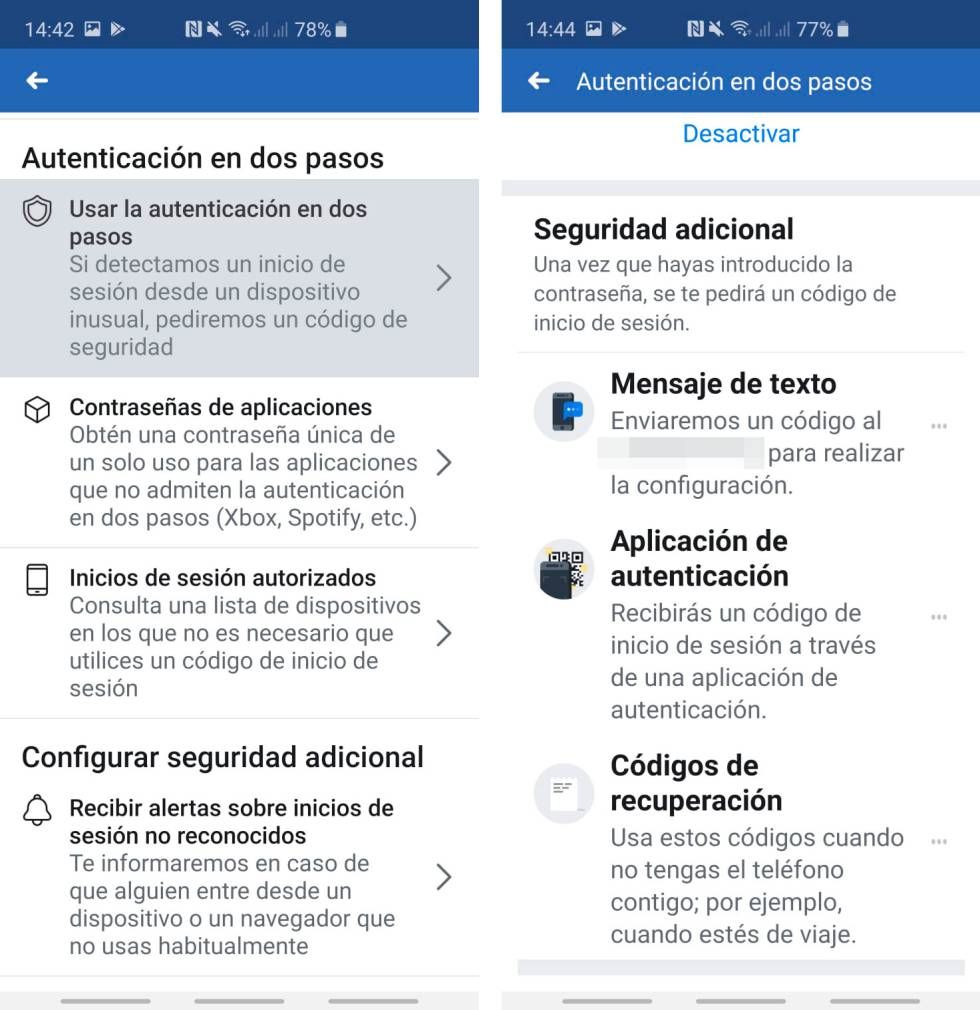 Activar verificación en dos pasos en Facebook 2