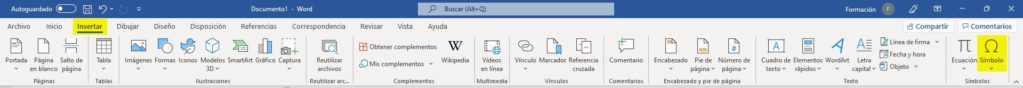 Insertar símbolos en Word