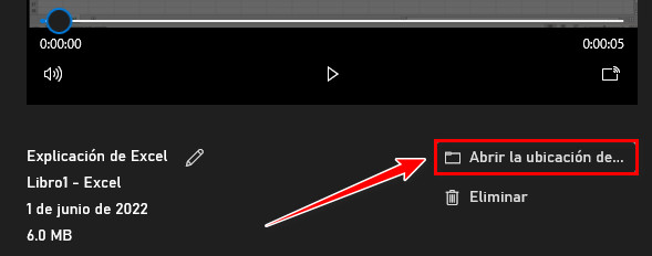 Pulsa el botón “Abrir la ubicación de archivo” para ver el vídeo en tu explorador de Windows
