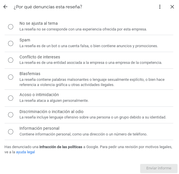 Qué motivos da Google para denunciar una reseña